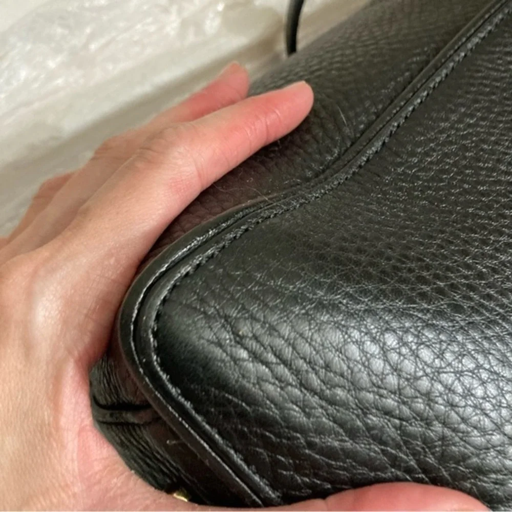 Tory Burch black pebbled leather double zipper bag with strap